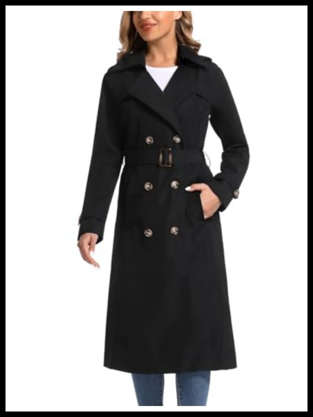 Women's Waterproof Long Trench Coat Double Breasted Belted Removable Hood